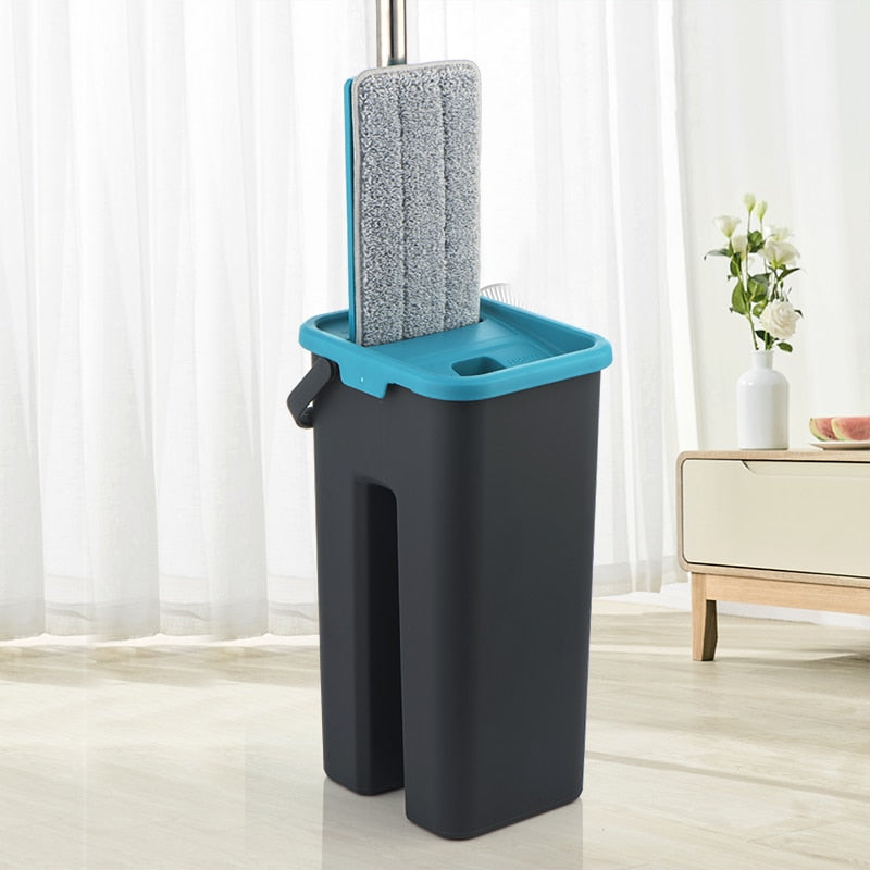 Flat Squeeze Mop and Bucket Hand Free Wringing Floor Cleaning Mop Microfiber Mop Pads Wet or Dry Usage on Hardwood Laminate Tile
