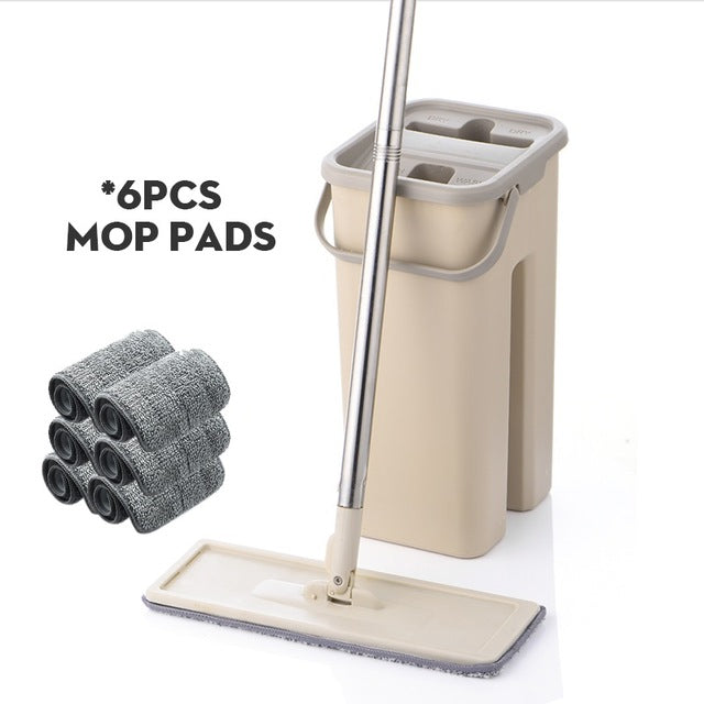Flat Squeeze Mop and Bucket Hand Free Wringing Floor Cleaning Mop Microfiber Mop Pads Wet or Dry Usage on Hardwood Laminate Tile