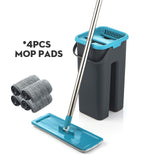 Flat Squeeze Mop and Bucket Hand Free Wringing Floor Cleaning Mop Microfiber Mop Pads Wet or Dry Usage on Hardwood Laminate Tile