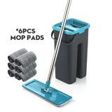 Flat Squeeze Mop and Bucket Hand Free Wringing Floor Cleaning Mop Microfiber Mop Pads Wet or Dry Usage on Hardwood Laminate Tile