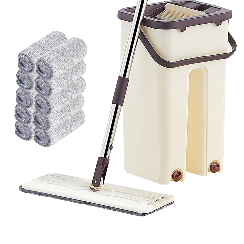 Flat Squeeze Mop and Bucket Hand-Free Wringing Floor Cleaning Mop Wet or Dry Usage Magic Automatic Spin Self Cleaning Lazy Mop