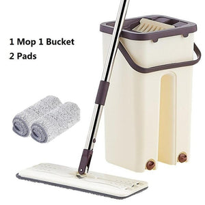 Flat Squeeze Mop and Bucket Hand-Free Wringing Floor Cleaning Mop Wet or Dry Usage Magic Automatic Spin Self Cleaning Lazy Mop