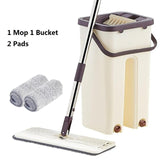 Flat Squeeze Mop and Bucket Hand-Free Wringing Floor Cleaning Mop Wet or Dry Usage Magic Automatic Spin Self Cleaning Lazy Mop