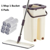 Flat Squeeze Mop and Bucket Hand-Free Wringing Floor Cleaning Mop Wet or Dry Usage Magic Automatic Spin Self Cleaning Lazy Mop