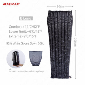 AEGISMAX E Ultralight 95% Goose Down Envelope Type Travel Sleeping Bag FP800 Portable Outdoor Camping 43℉~52℉ Sleeping Bag